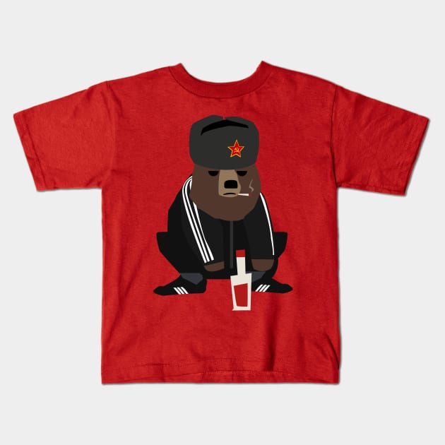 Gopnik bear squatting on the street Kids T-Shirt by FOGSJ